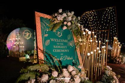 Signage and Floral detail — Sangeet decor — Taj Exotica